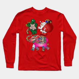 Santa Shirt Funny Christmas Elephant Turtle Gift Party Present Long Sleeve T-Shirt